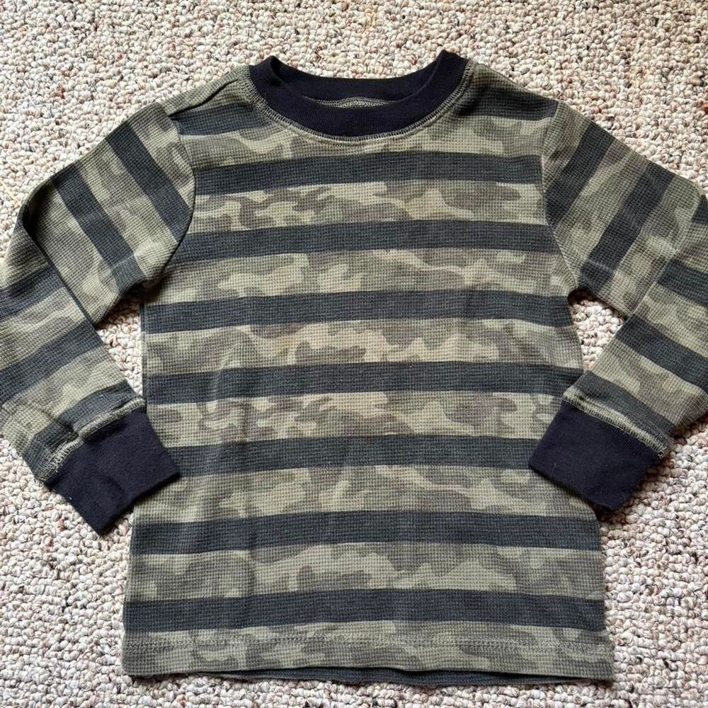 WonderKids Toddler Camo and Black Stripped Thermal Long Sleeve Shirt